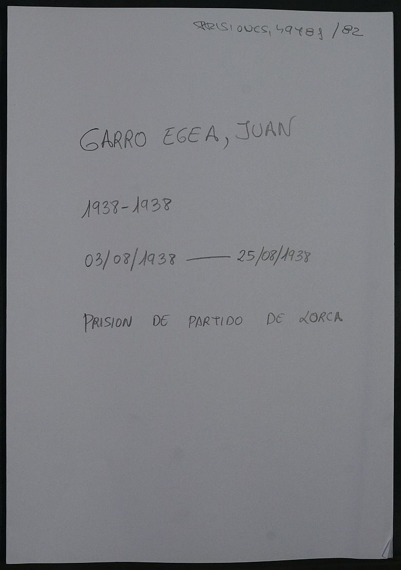 Expediente personal del recluso Juan Garro Egea