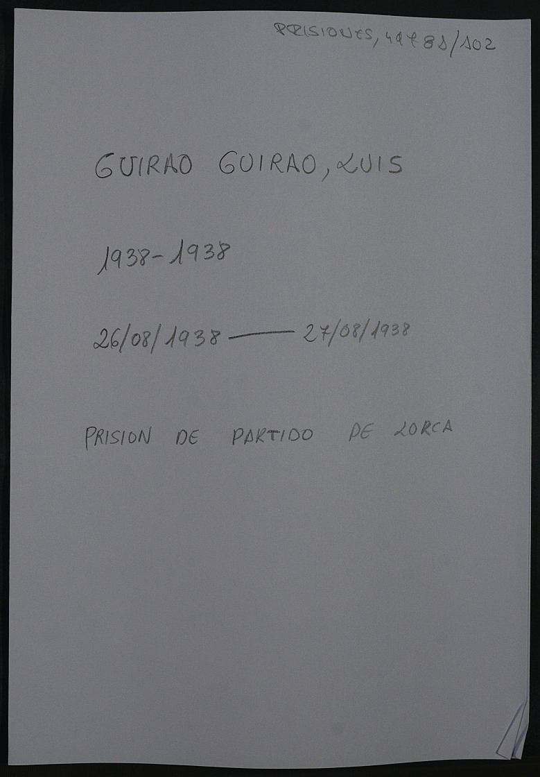 Expediente personal del recluso Luis Guirao Guirao
