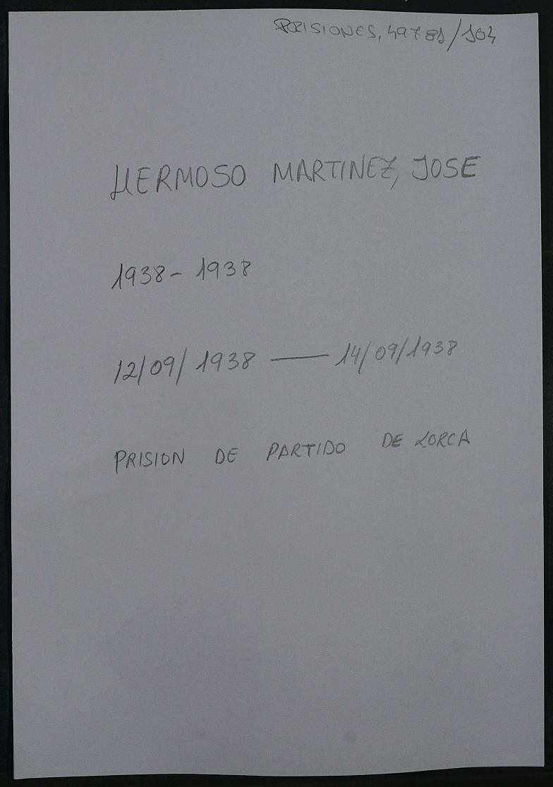 Expediente personal del recluso José Hermoso Martínez