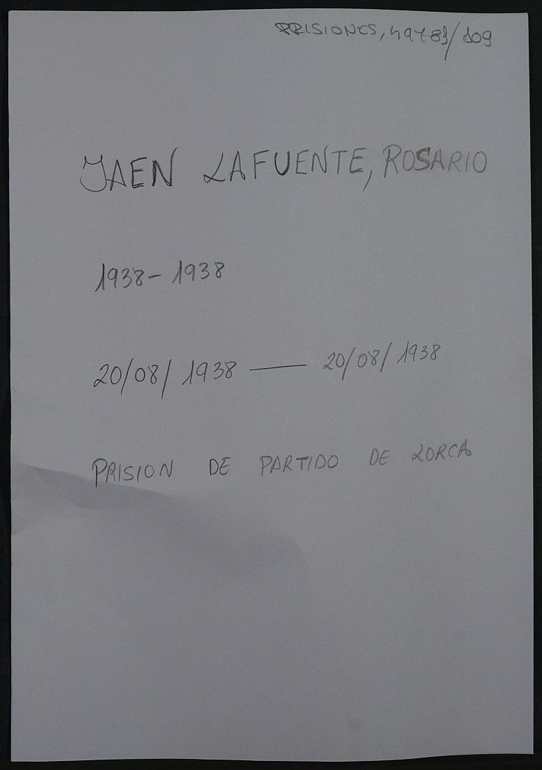 Expediente personal de la reclusa Rosario Jaén Lafuente