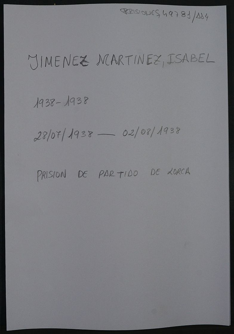 Expediente personal de la reclusa Isabel Jiménez Martínez