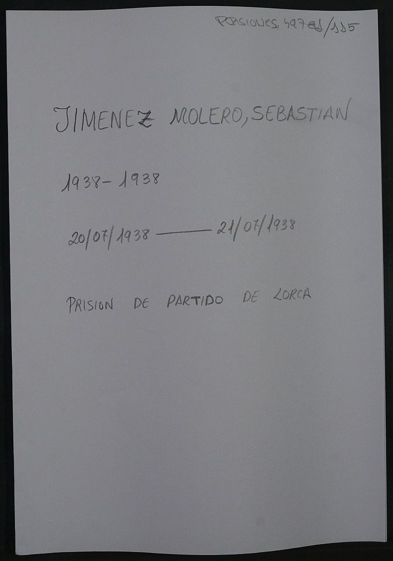Expediente personal del recluso Sebastian Jiménez Molero