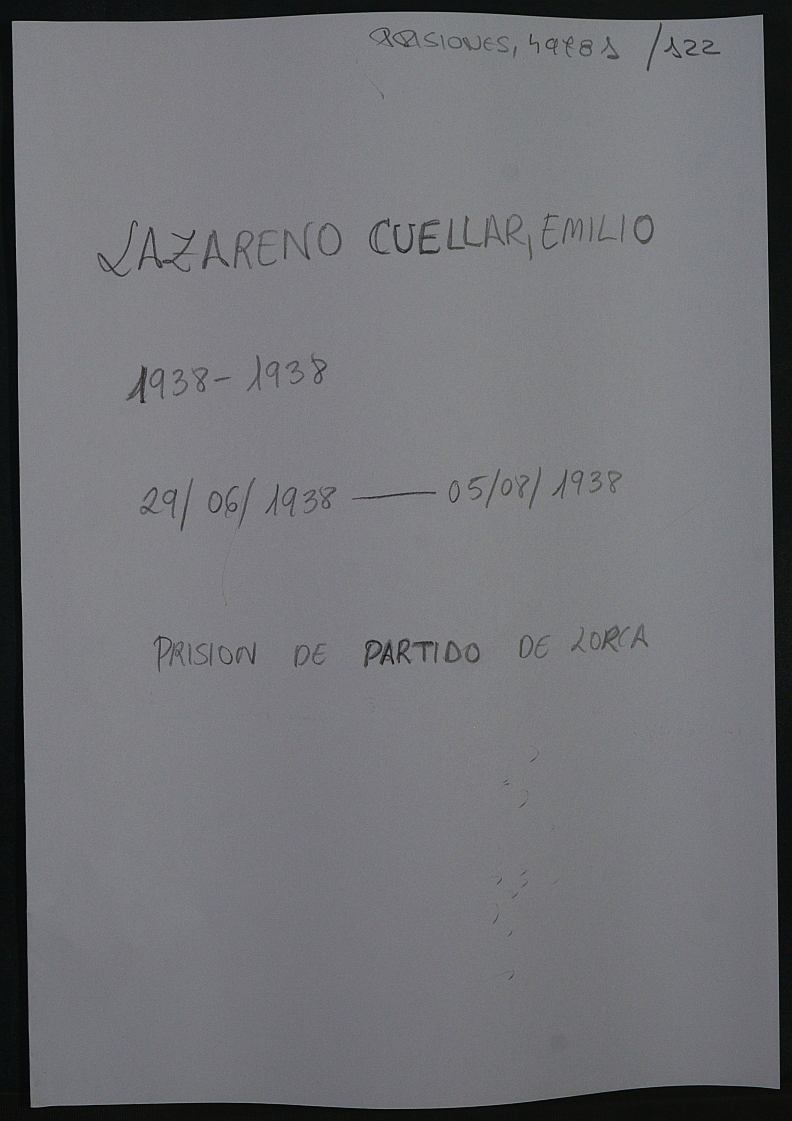 Expediente personal del recluso Emilio Lazareno Cuellar