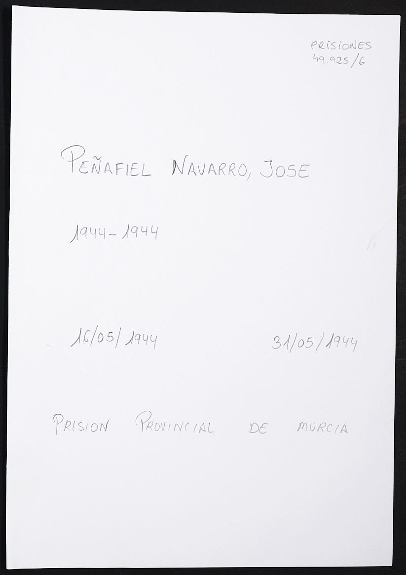 Expediente personal del recluso José Peñafiel Navarro