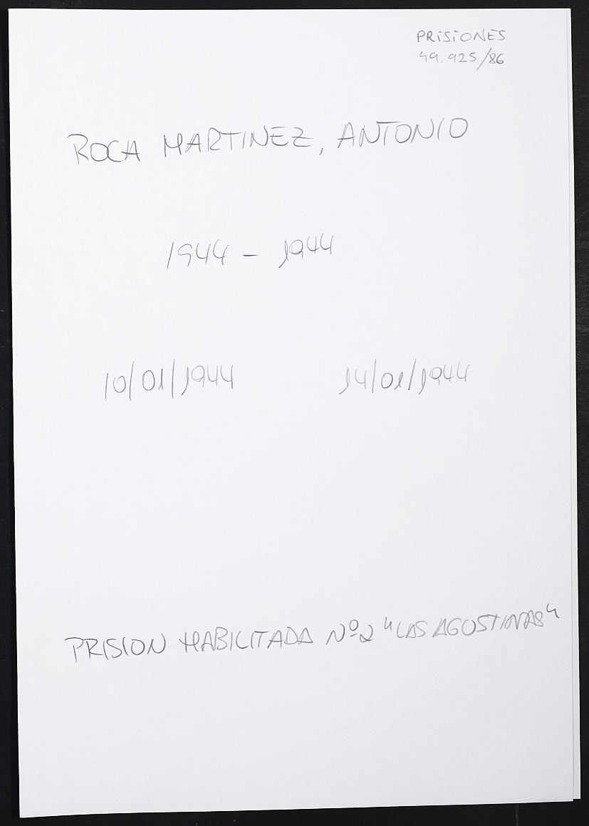 Expediente personal del recluso Antonio Roca Martínez