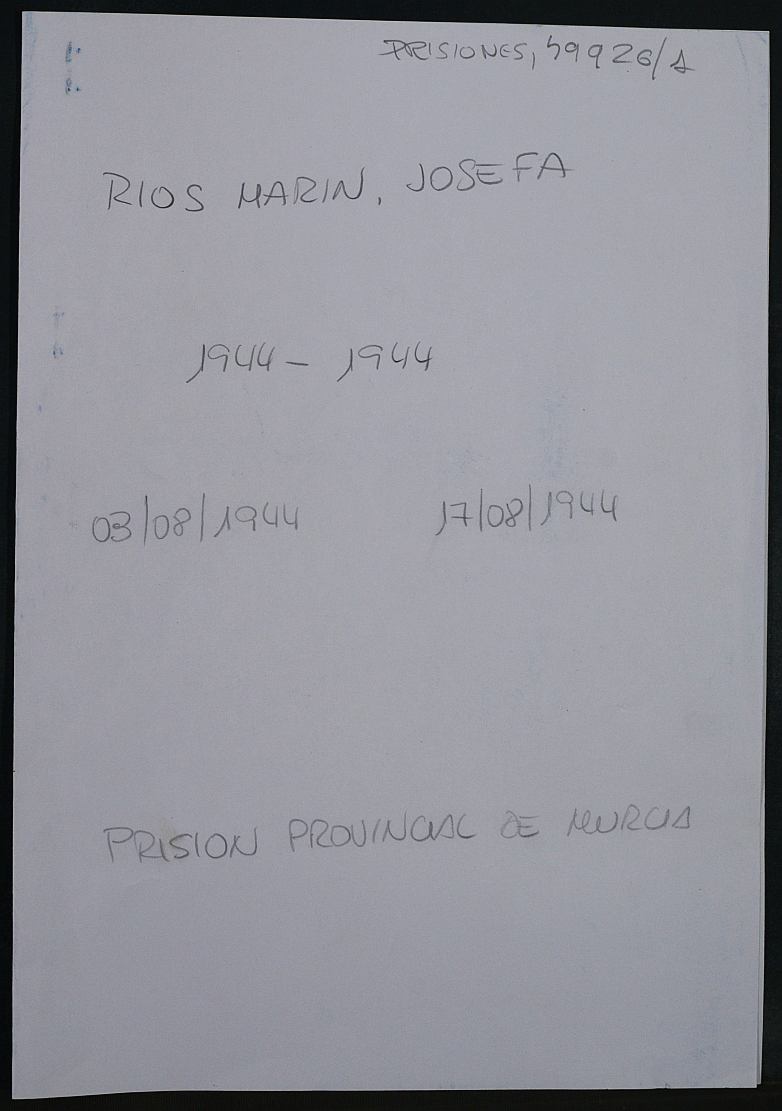 Expediente personal de la reclusa Josefa Róos Marín