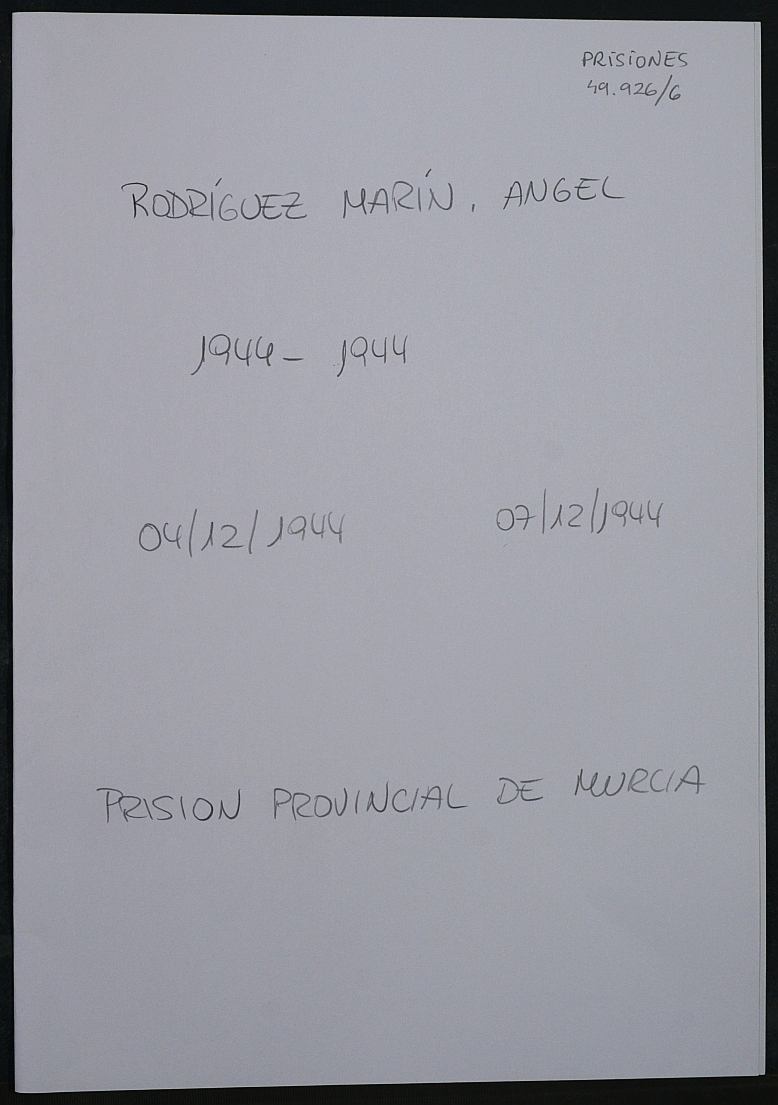 Expediente personal del recluso Ángel Rodriguez Marin