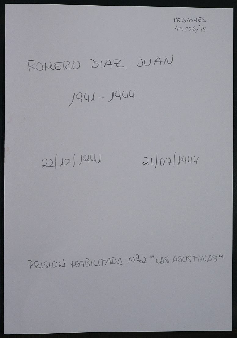 Expediente personal del recluso Juan Romero Diaz