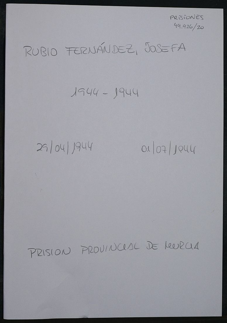 Expediente personal de la reclusa Josefa Rubio Fernández