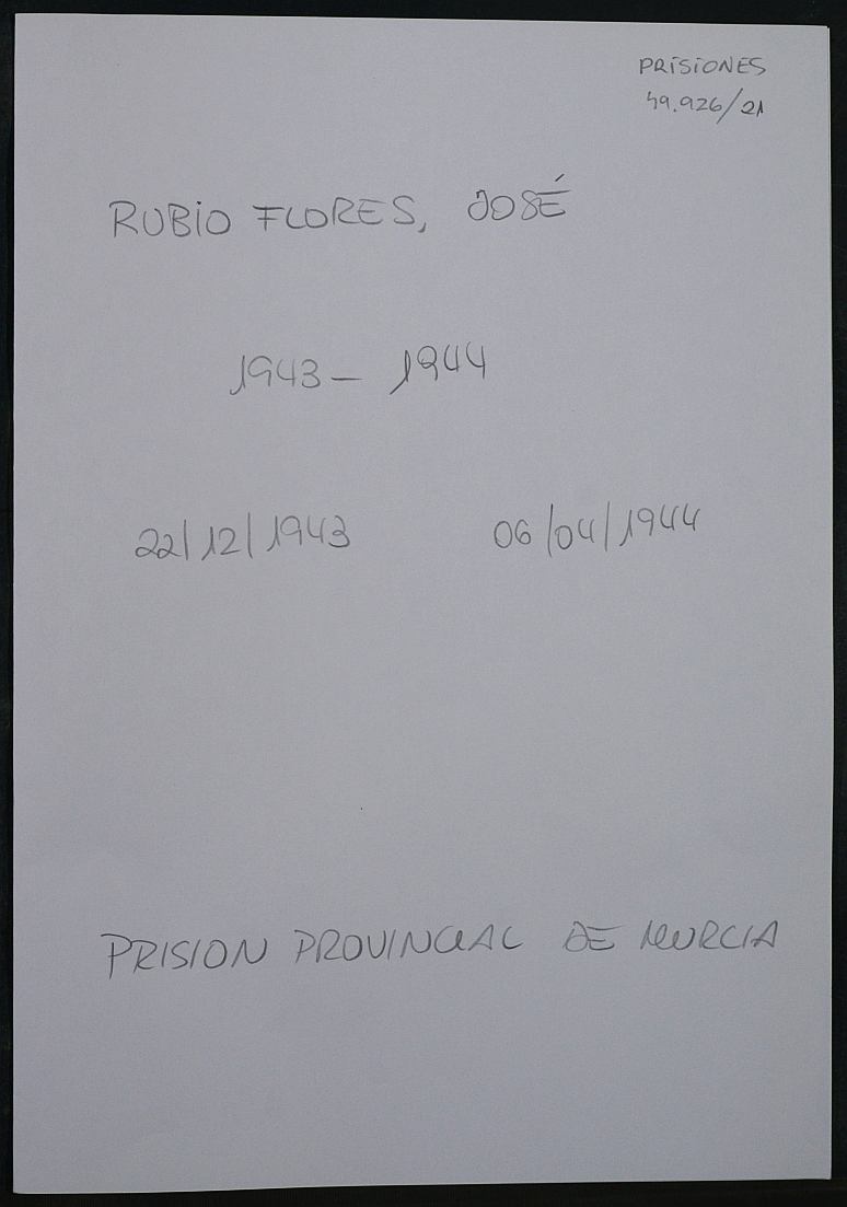 Expediente personal del recluso José Rubio Flores