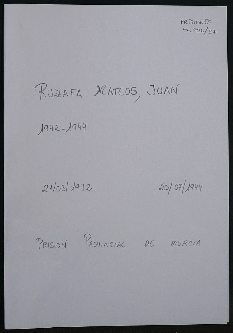 Expediente personal del recluso Juan Ruzafa Mateos