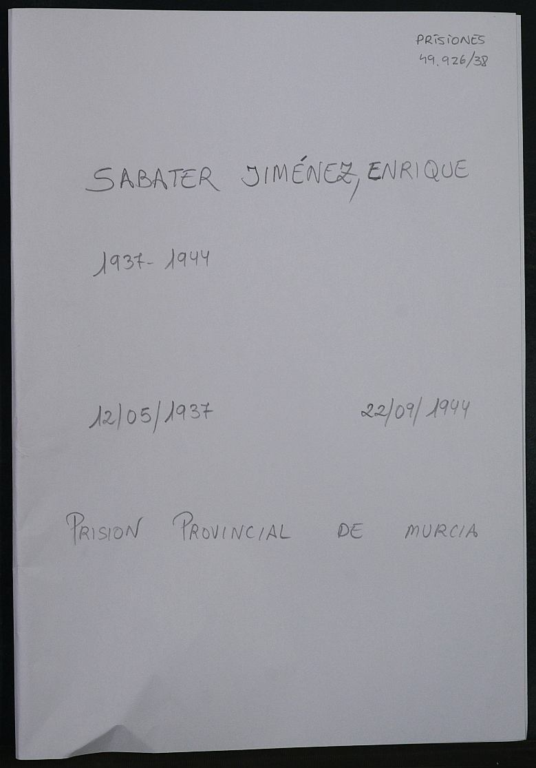 Expediente personal del recluso Enrique Sabater Jiménez