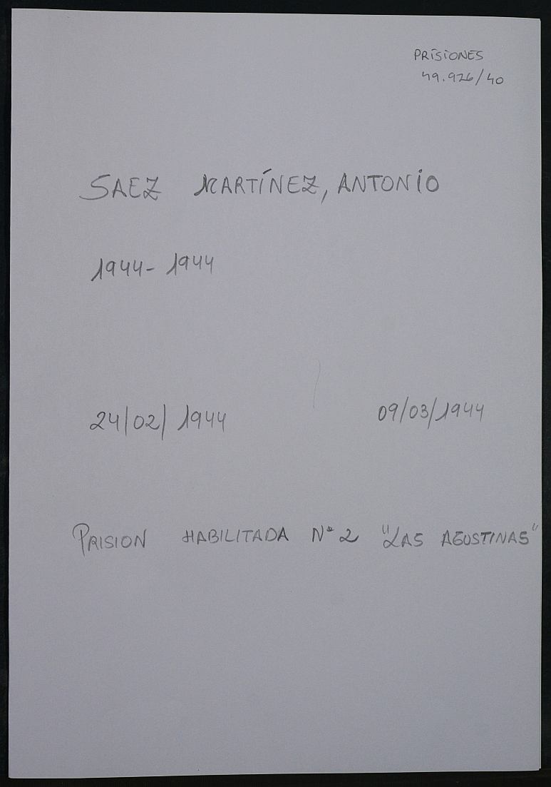 Expediente personal del recluso Antonio Saez Martínez