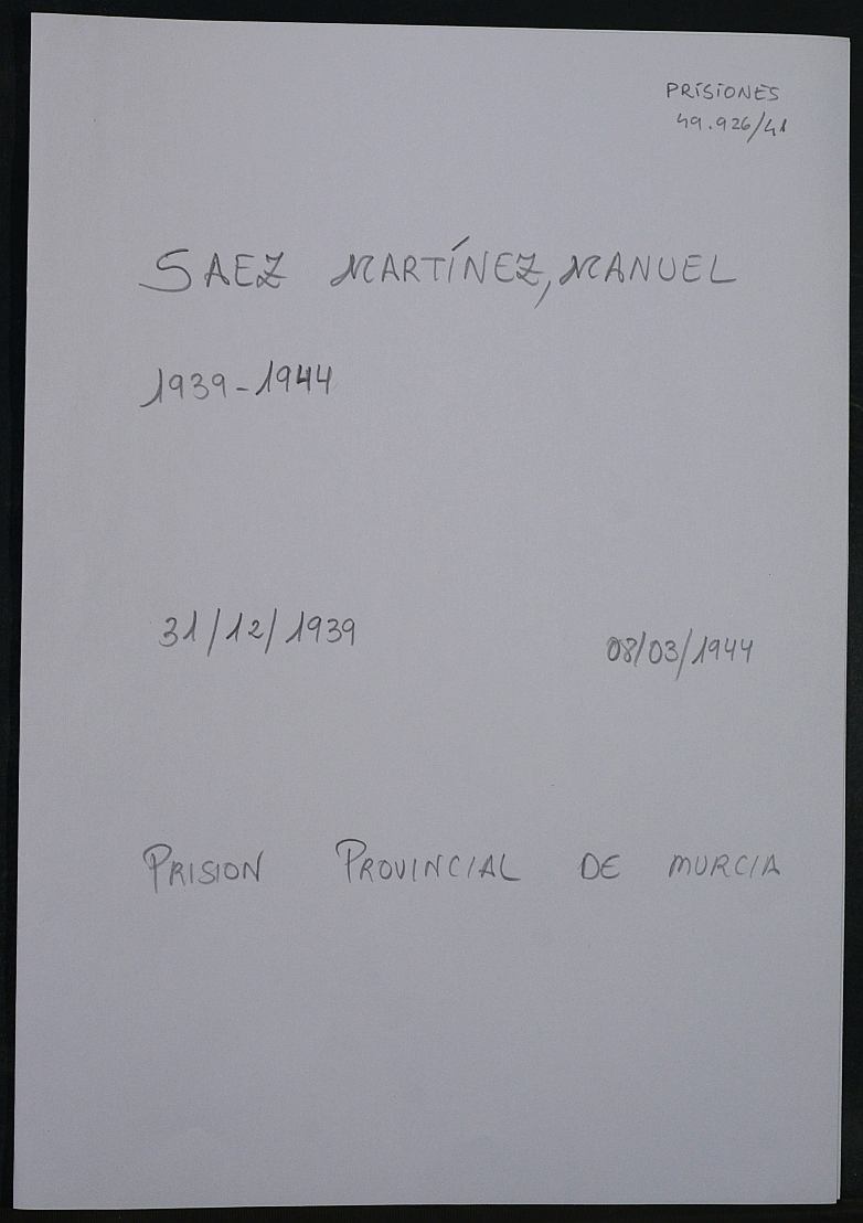 Expediente personal del recluso Manuel Saez Martínez