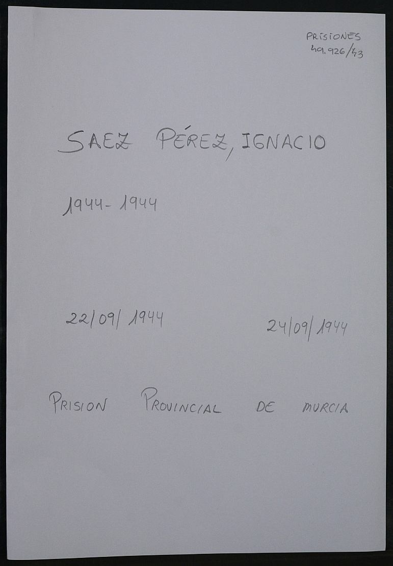 Expediente personal del recluso Ignacio Saez Pérez