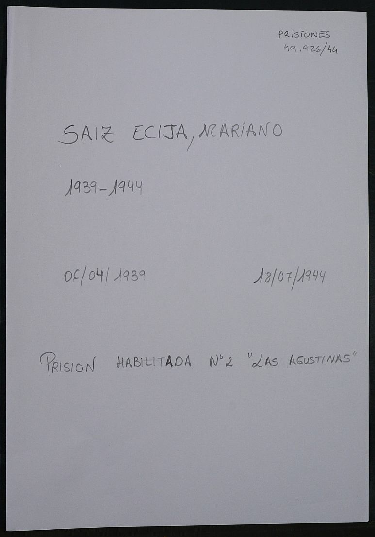 Expediente personal del recluso Mariano Saiz Ecija
