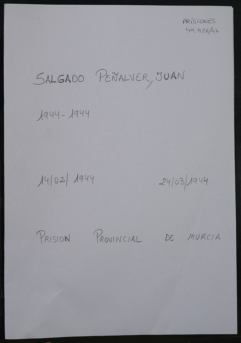 Expediente personal del recluso Juan Salgado Peñalver