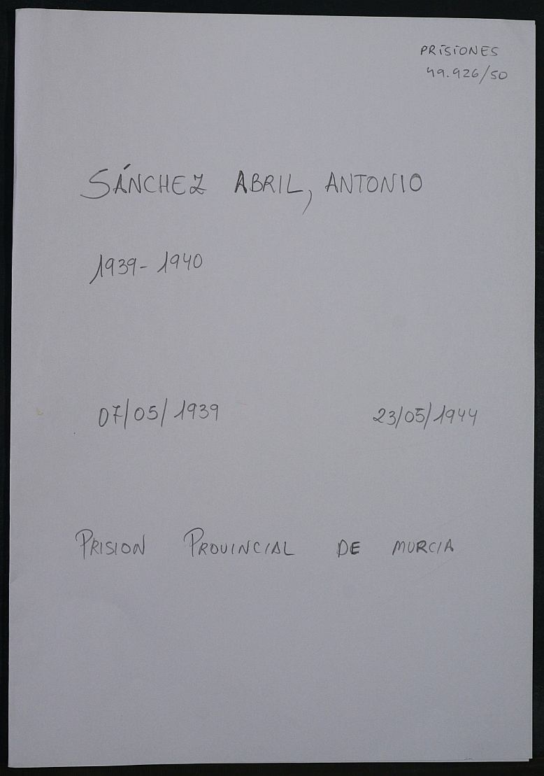 Expediente personal del recluso Antonio Sánchez Abril