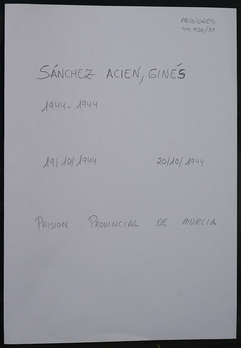 Expediente personal del recluso Ginés Sánchez Acien