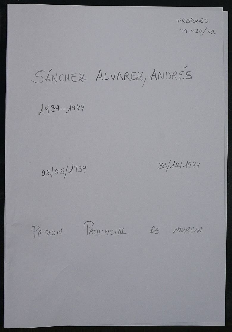 Expediente personal del recluso Andrés Sánchez Alvarez