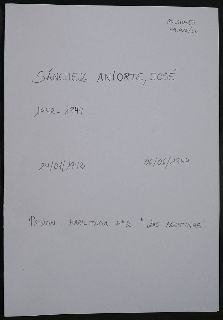 Expediente personal del recluso José Sánchez Aniorte