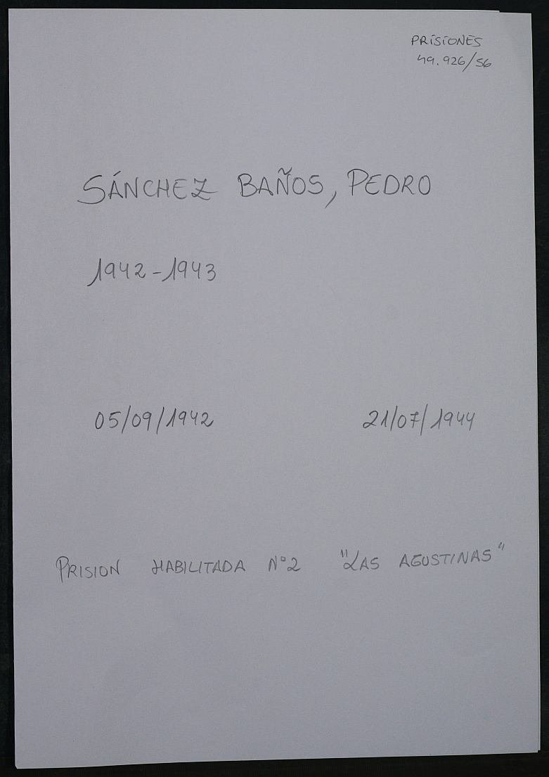 Expediente personal del recluso Pedro Sánchez Baños