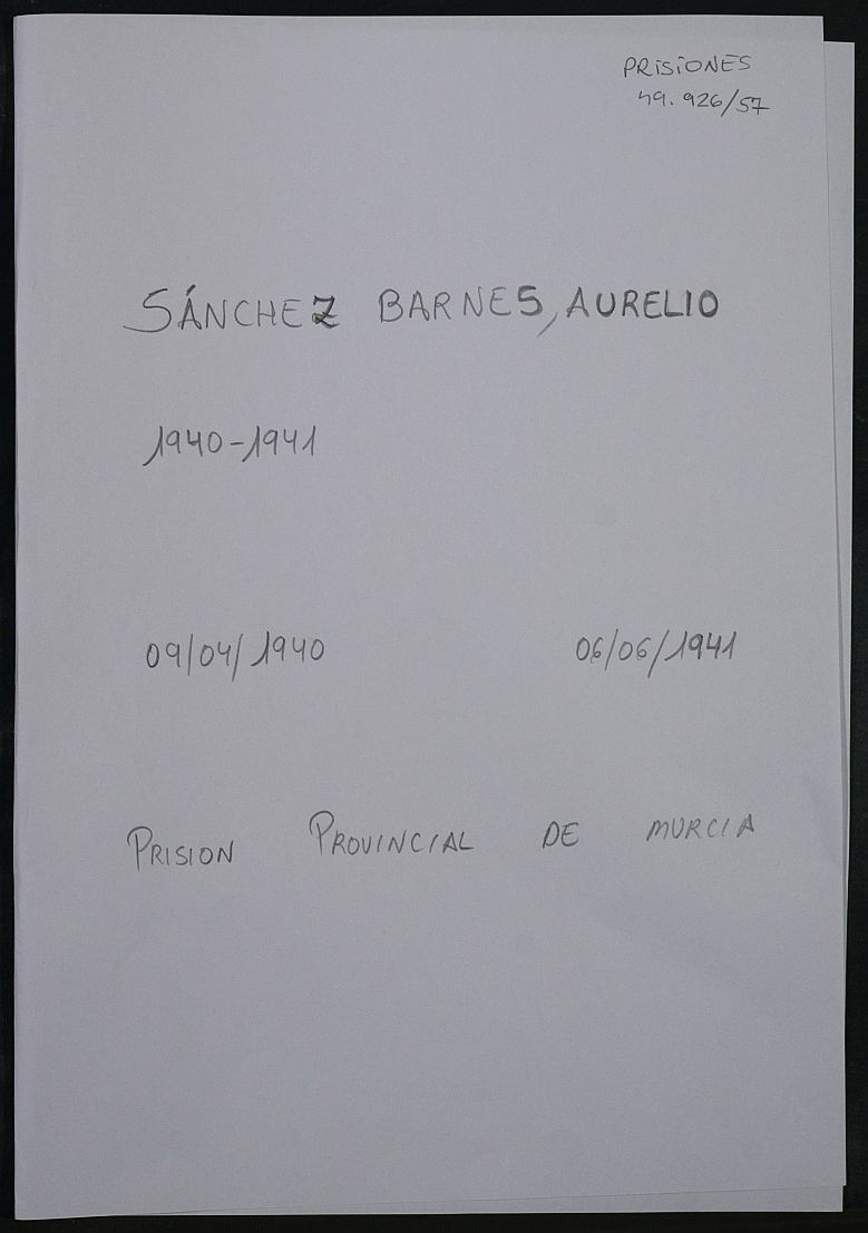 Expediente personal del recluso Aurelio Sánchez Barnes