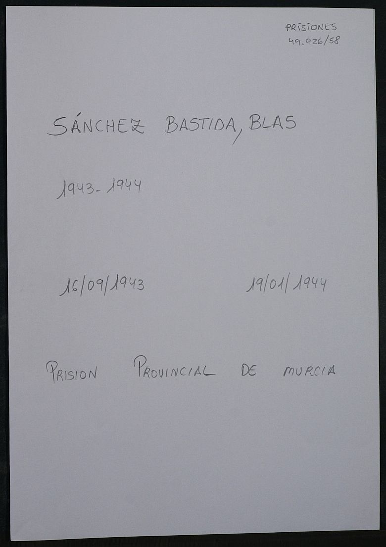 Expediente personal del recluso Blas Sánchez Bastida