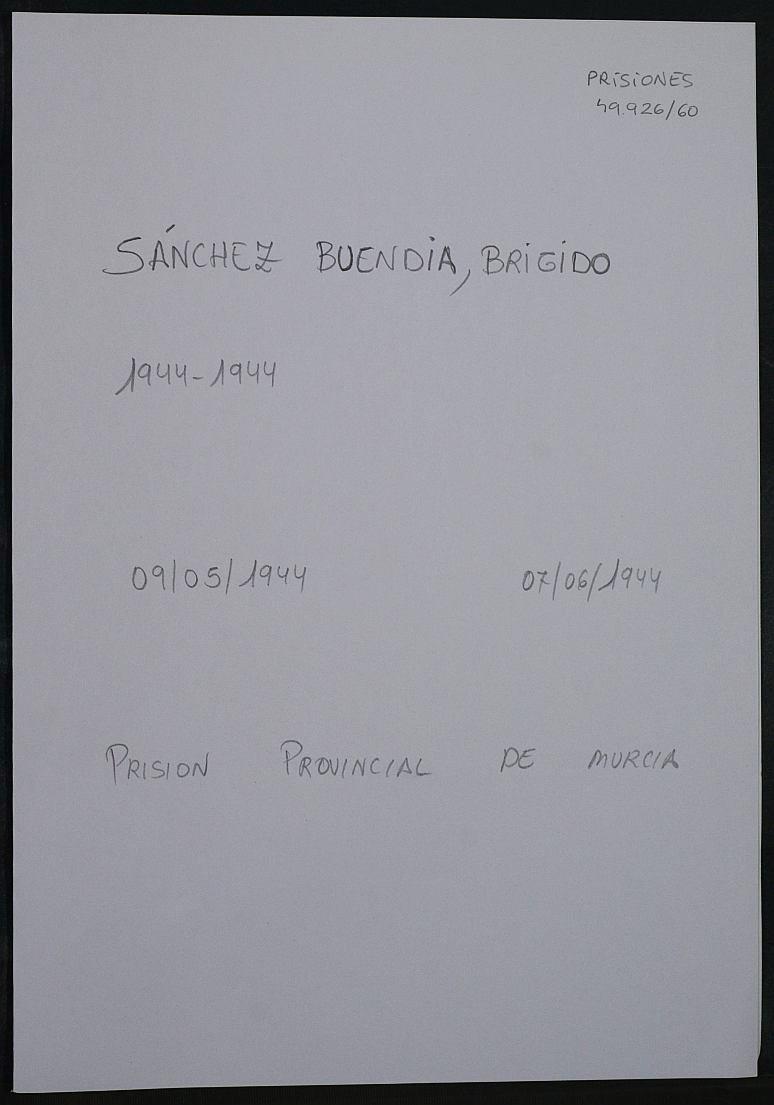 Expediente personal del recluso Brigido Sánchez Buendia