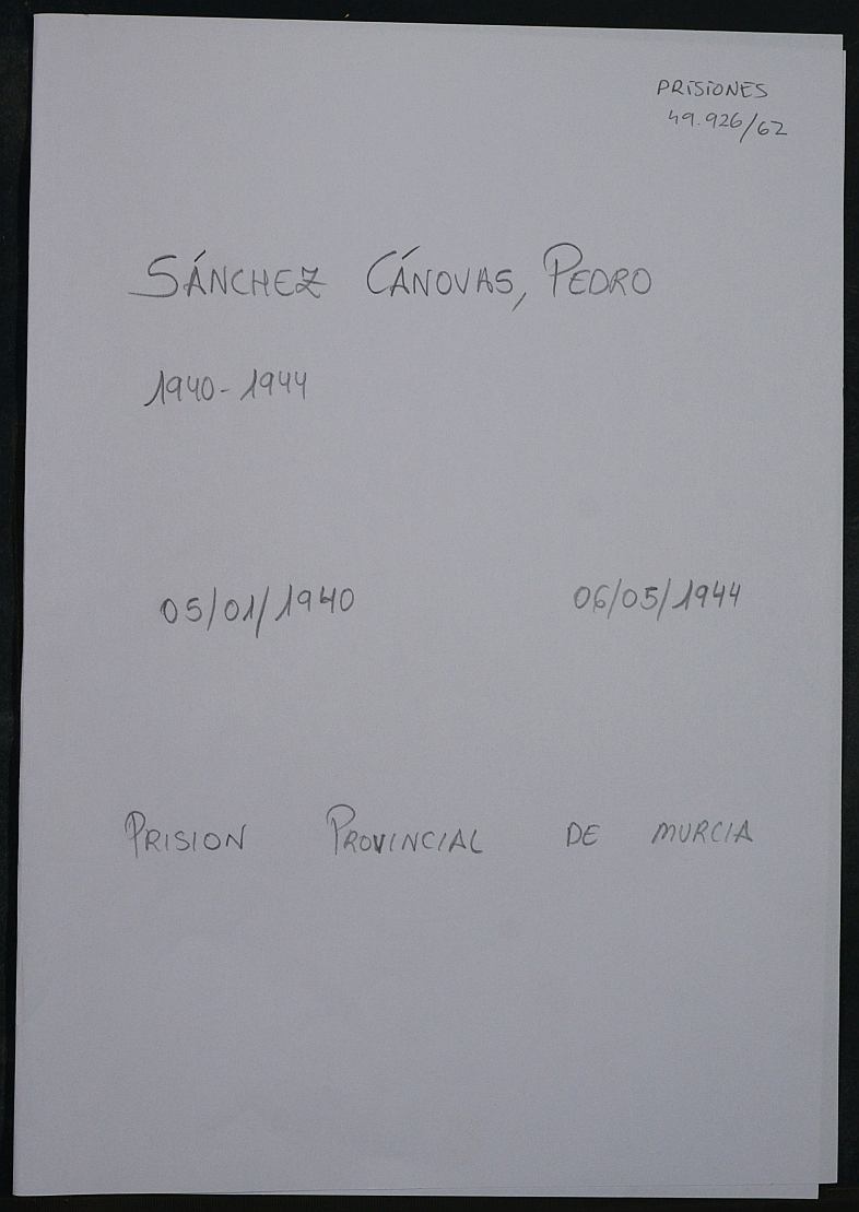 Expediente personal del recluso Pedro Sánchez Cánovas
