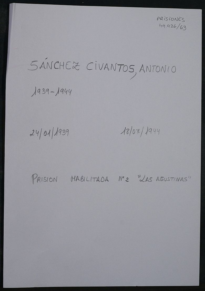 Expediente personal del recluso Antonio Sánchez Civantos