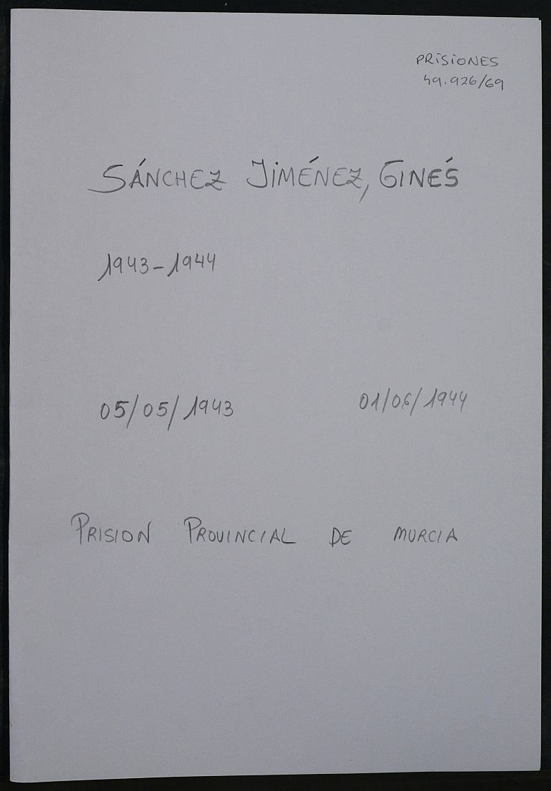 Expediente personal del recluso Ginés Sánchez Jiménez