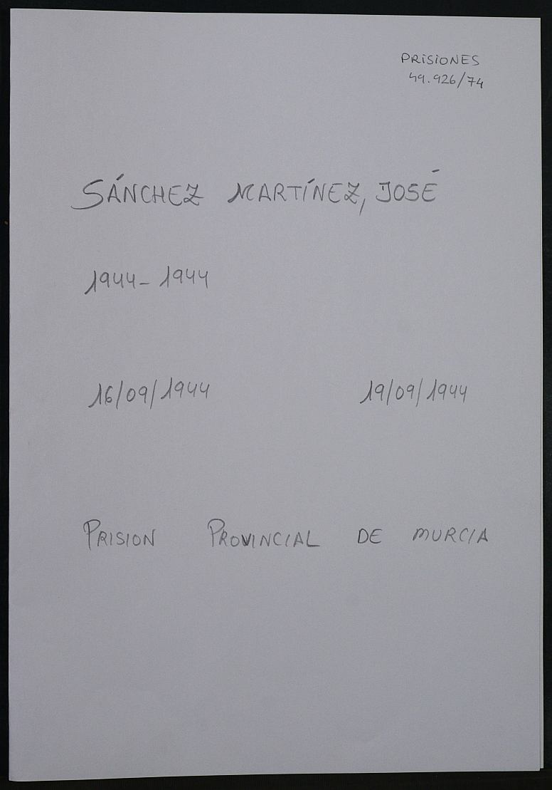 Expediente personal del recluso José Sánchez Martínez