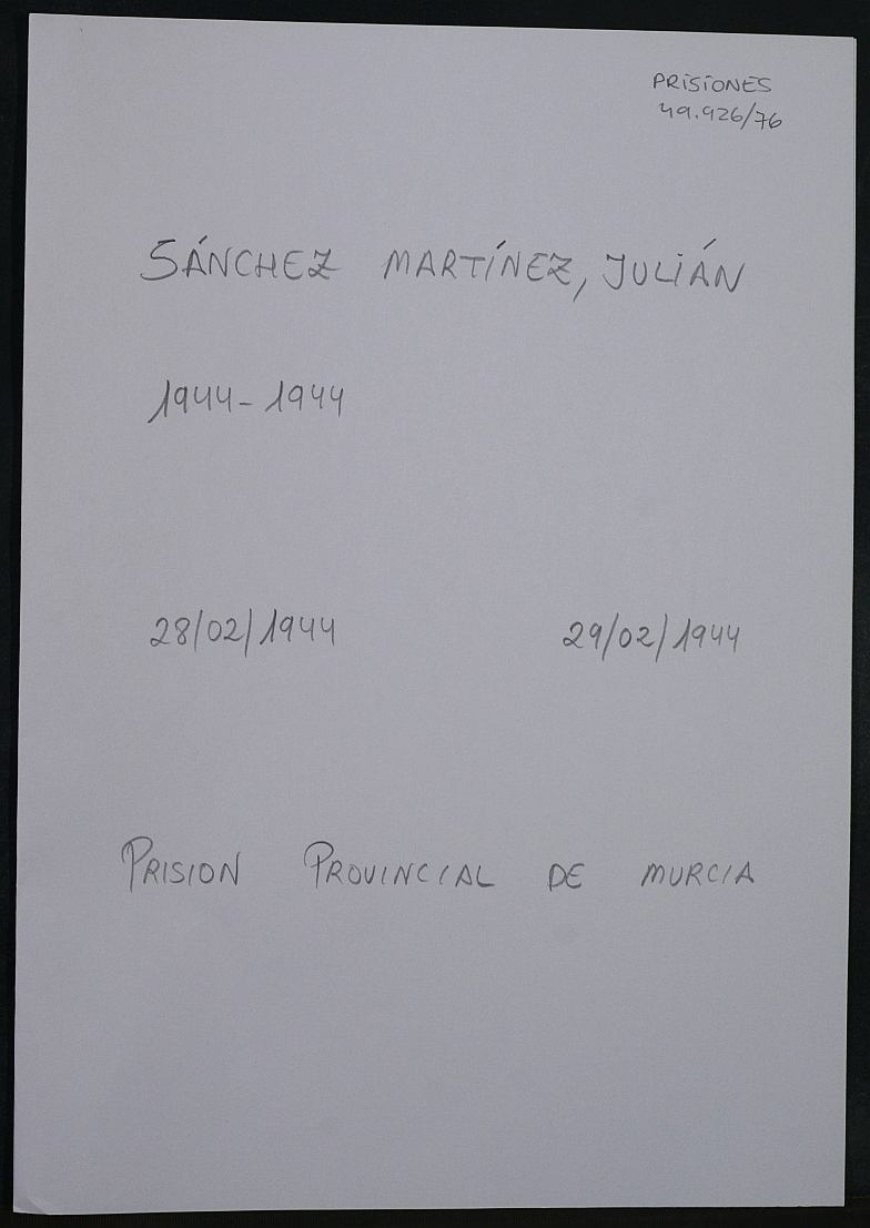 Expediente personal del recluso Julián Sánchez Martínez