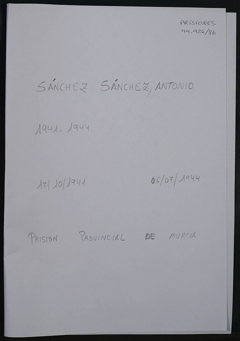 Expediente personal del recluso Antonio Sánchez Sánchez