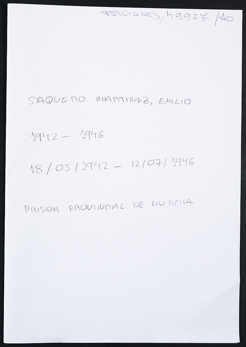 Expediente personal del recluso Emilio Saquero Martínez