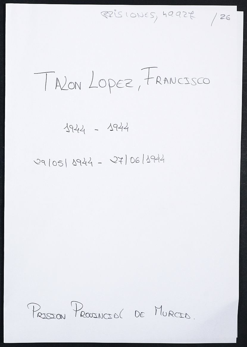 Expediente personal del recluso Francisco Talon López