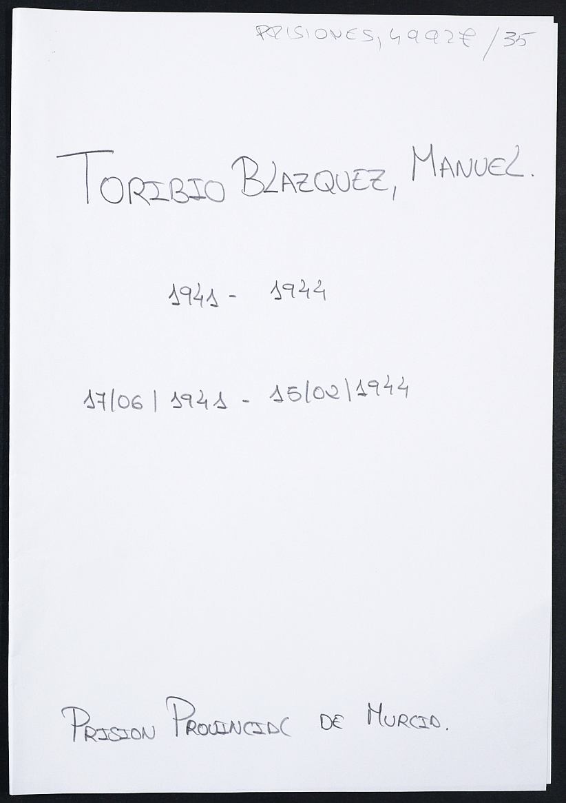 Expediente personal del recluso Manuel Toribio Blazquez