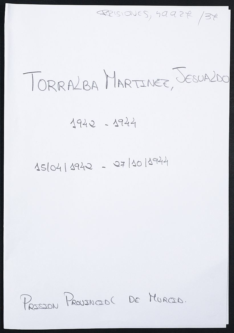 Expediente personal del recluso Jesualdo Torralba Martínez