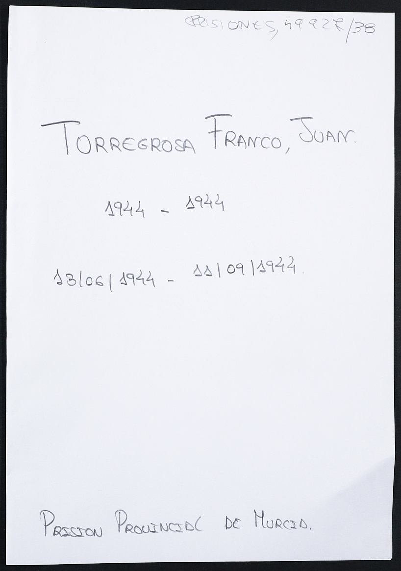 Expediente personal del recluso Juan Torregrosa Franco