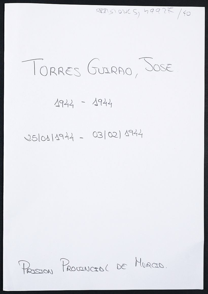 Expediente personal del recluso José Torres Guirao