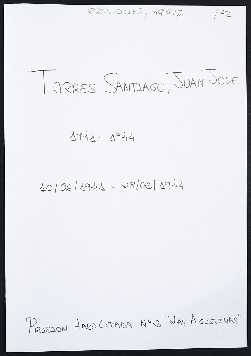 Expediente personal del recluso Juan José Torres Santiago