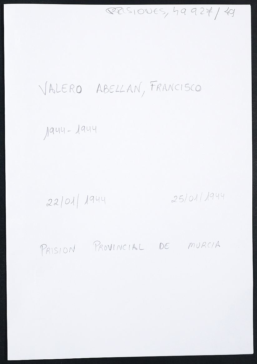 Expediente personal del recluso Francisco Valero Abellán