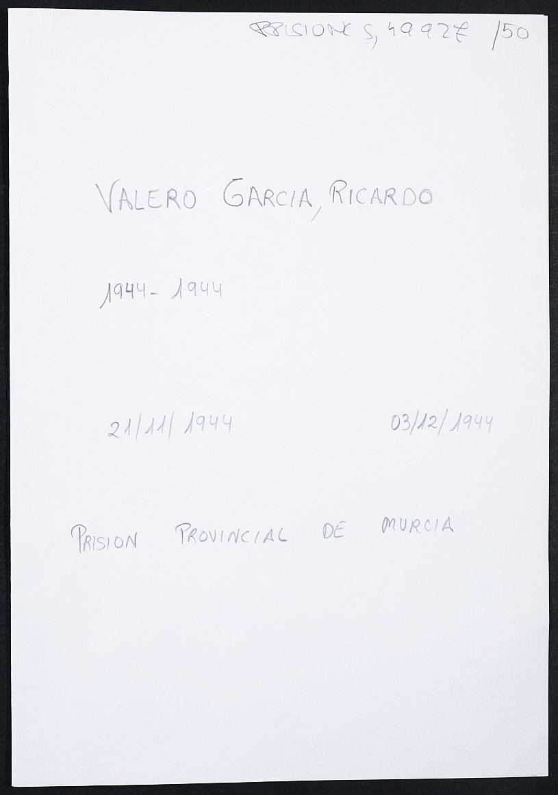 Expediente personal del recluso Ricardo Valero García