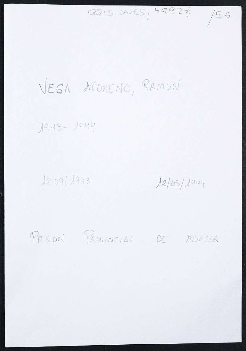 Expediente personal del recluso Ramón Vega Moreno