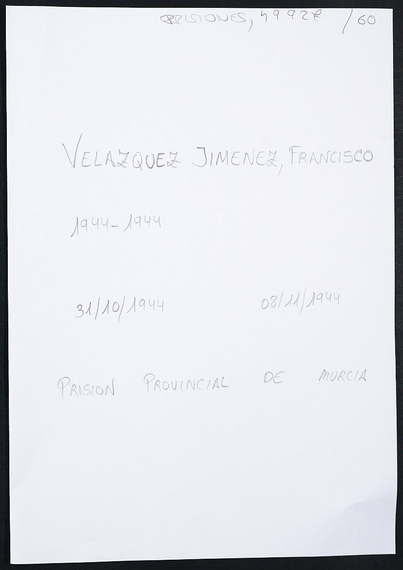 Expediente personal del recluso Francisco Velazquez Jiménez