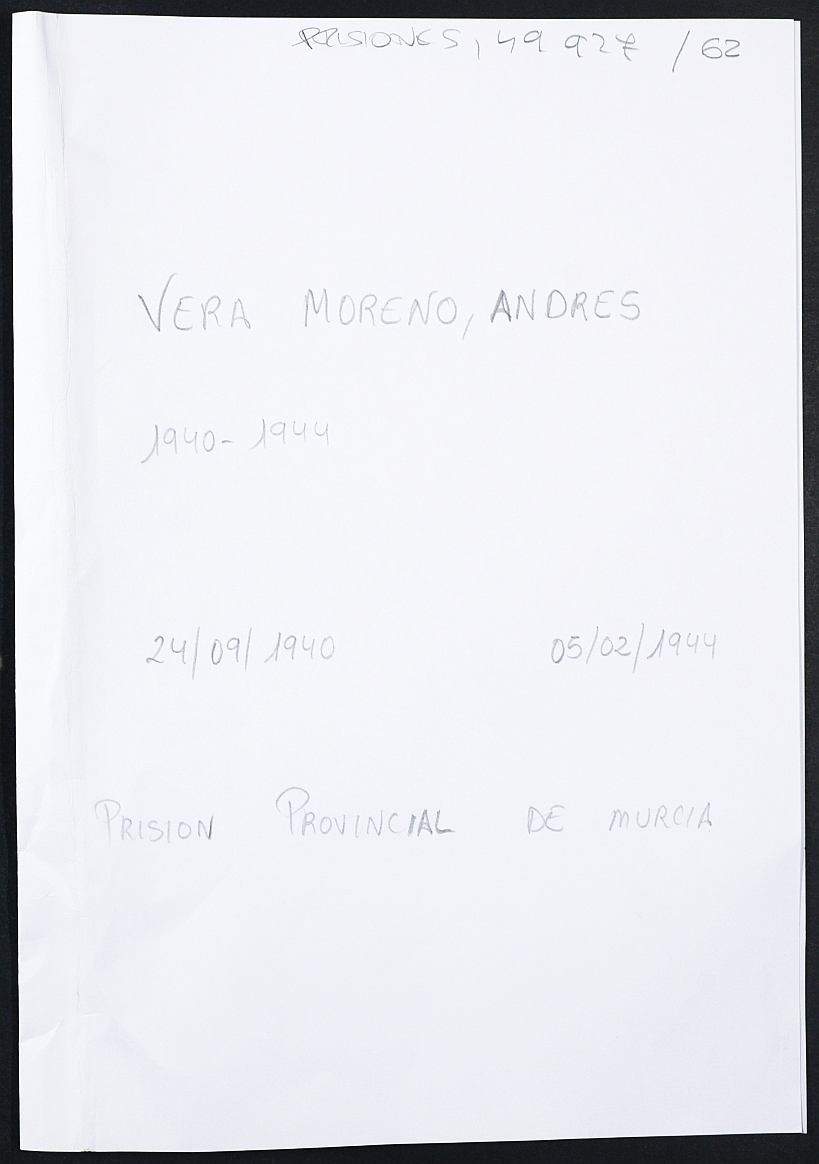 Expediente personal del recluso Andrés Vera Moreno