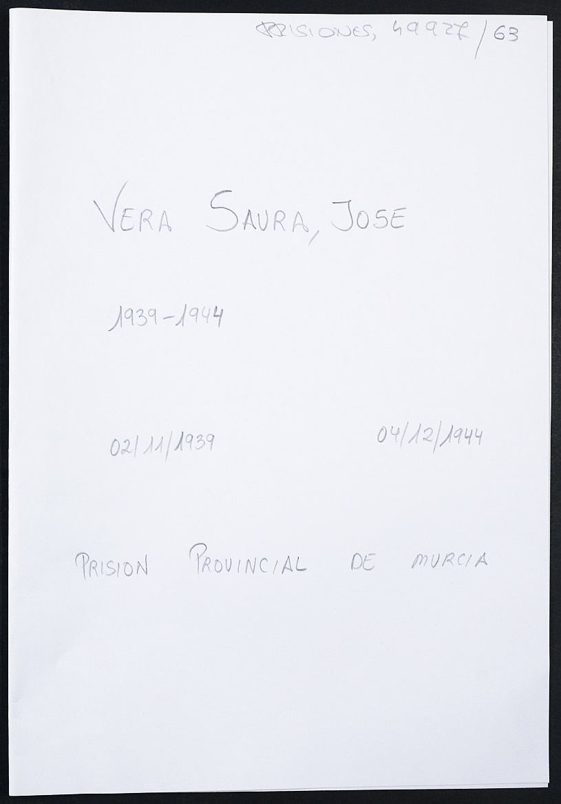 Expediente personal del recluso José Vera Saura