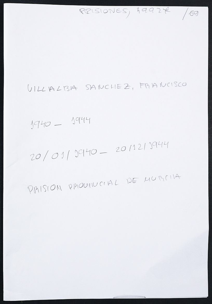Expediente personal del recluso Francisco Villalba Sánchez