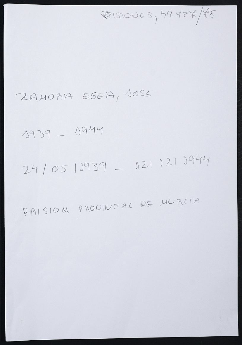 Expediente personal del recluso José Zamora Egea